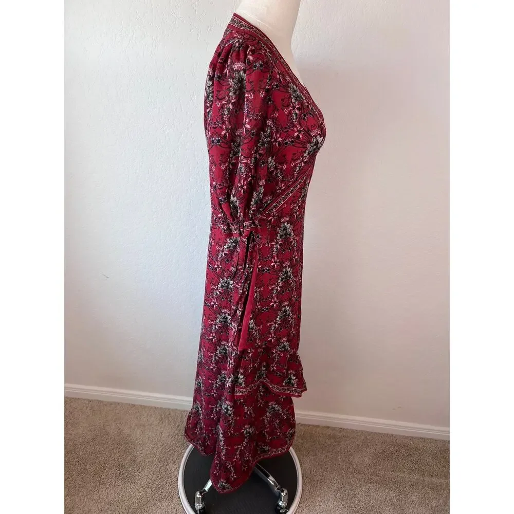 Chelsea & Violet Red Floral Wrap Midi Dress size Medium - Picture 6 of 8